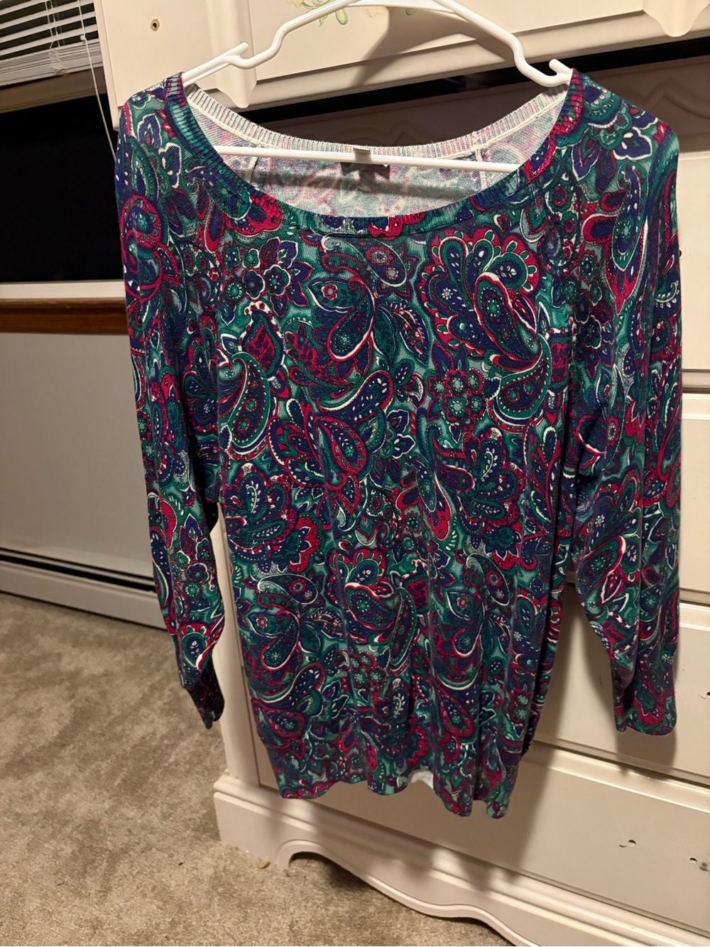 Talbots Paisley Scoop-Neck Sweater in Green and red